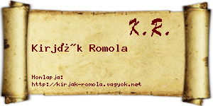 Kirják Romola névjegykártya